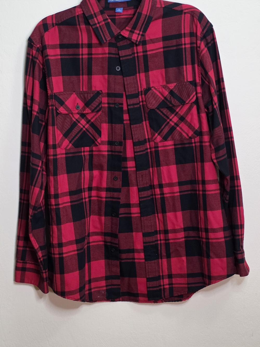 Port Authority Red and Black Plaid Casual Button-Down Shirt